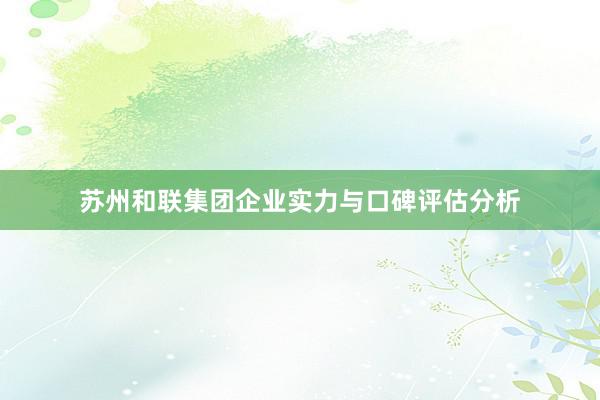 苏州和联集团企业实力与口碑评估分析